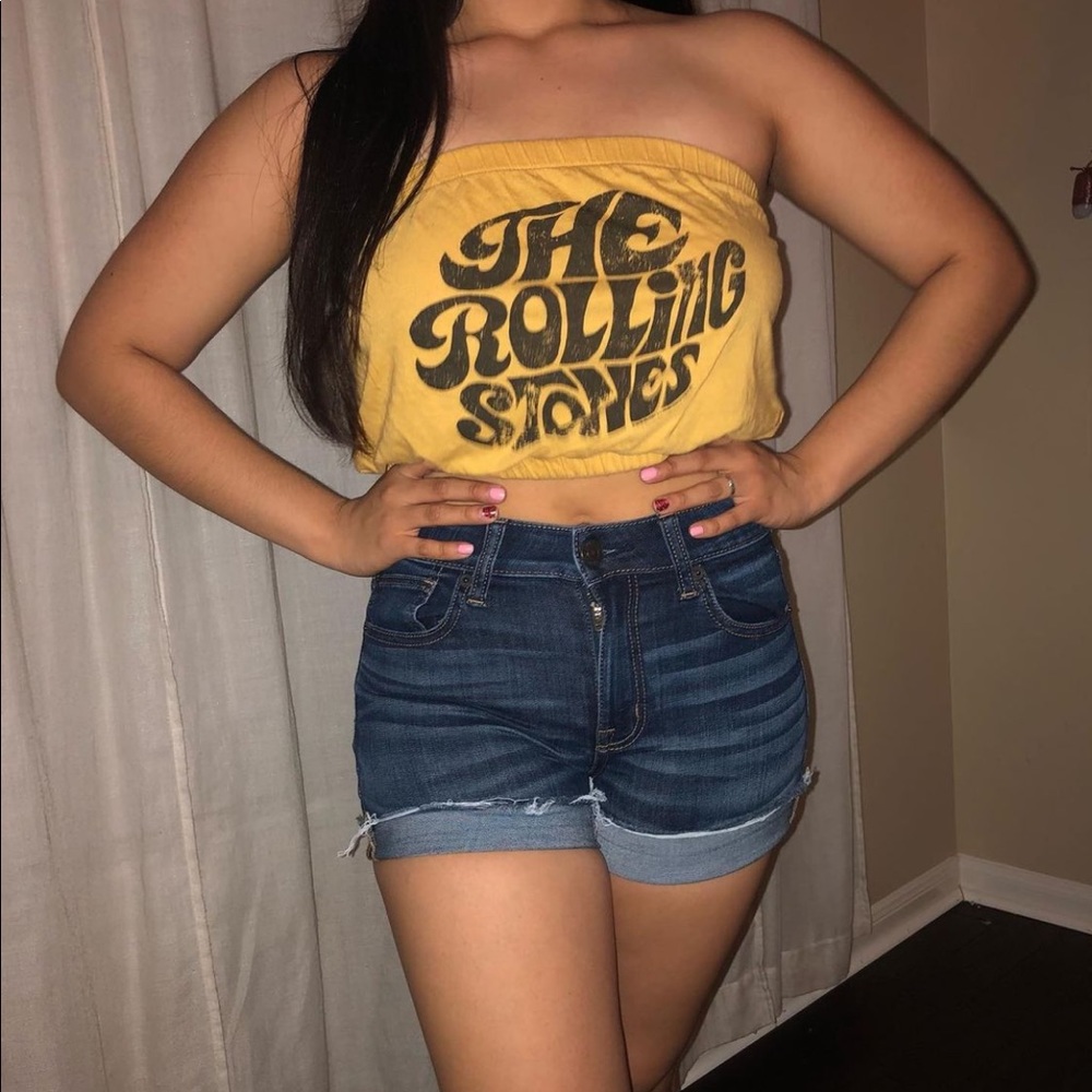 Yellow Rolling Stones crop top